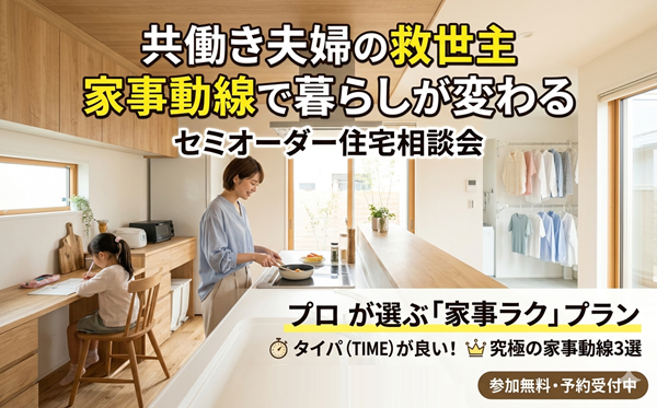 共働き夫婦の救世主 家事動線で暮らしが変わるセミオーダー住宅相談会