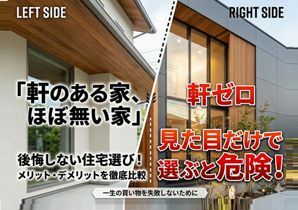 「軒のある家」と「軒がほぼ無い家（軒ゼロ）」デザインだけで選ぶと後悔!!